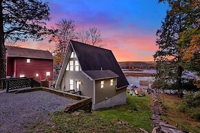 Lakefront A-frame Dock Kayaks Fire Place
