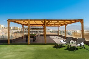 Sunny Rooftop Poolside Panoramic View