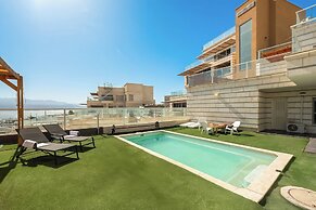 Sunny Rooftop Poolside Panoramic View