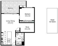 Sublime Simplicity! ~1bed/study/1bath/balcony/1car