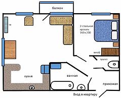 2 Rooms Apartment with 1 Bedroom on Komarova st.
