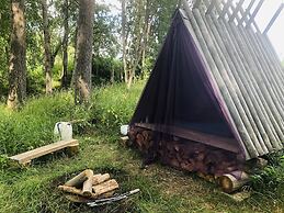Tiny hut in the Forest Overlooking the River